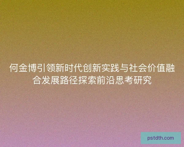 何金博引领新时代创新实践与社会价值融合发展路径探索前沿思考研究